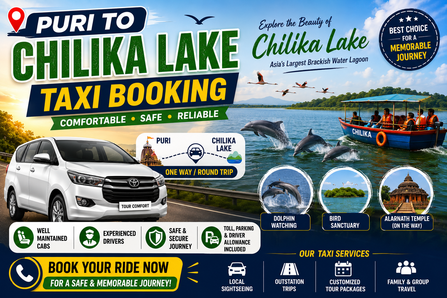 Puri to Chilika Lake Taxi Booking